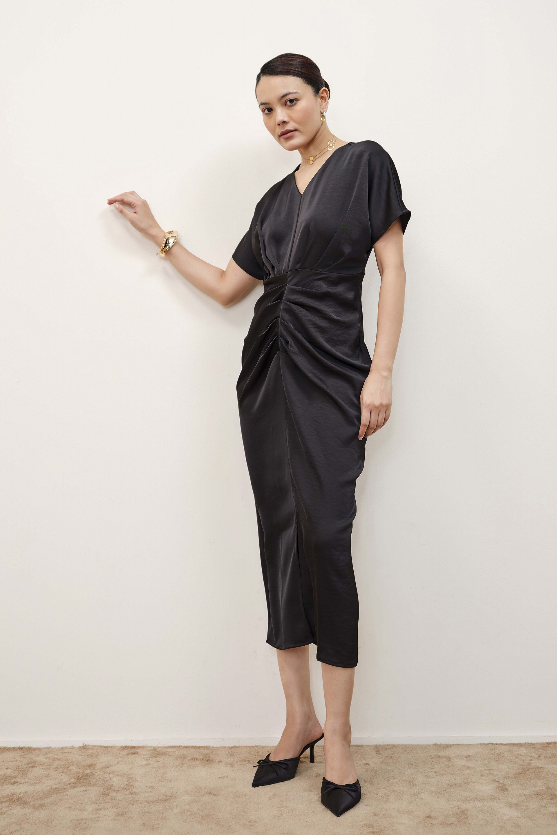 Sibyl Draped Black Dress, Black, image 3